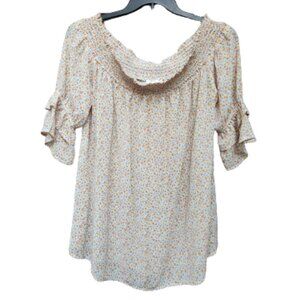Ninexis Plus Ditsy Floral Blouse Smocked Off-Shoulder Ruffle Sleeves Cottagecore